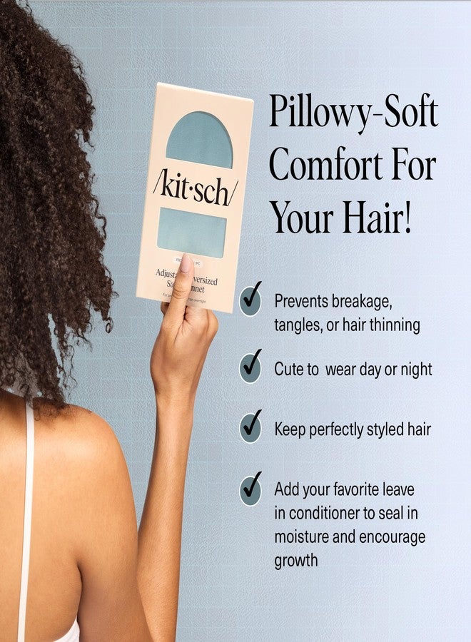 Kitsch قبعة ساتان كيتش XL للنوم - أنعم من حرير قبعة شعر للنساء - ملائمة آمنة، غطاء ليلي قابل للتعديل للشعر المجعد والمجعد - يمنع التكسر، التشابك والت thinning - أزرق ضبابي - Image 2