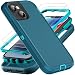 YKHJKLEC Military Grade 3 in 1 Heavy Duty Case for iPhone 1314 Shockproof Drop Proof Dust Proof With 2Pcs Tempered Glass Screen Protector BlueTurquoise - Image 2