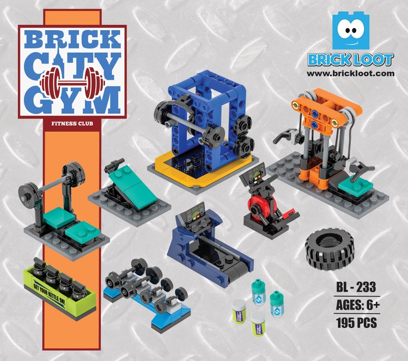 Brick Loot مجموعة بناء صالة رياضية من Brick Loot Brick City 195 قطعة مجموعة كتل مصغرة للأطفال والبالغين متوافقة مع Lego تتضمن معدات التمرين لعبة بناء إبداعية هدية STEM للأولاد والبنات من عمر 6 سنوات - Image 5