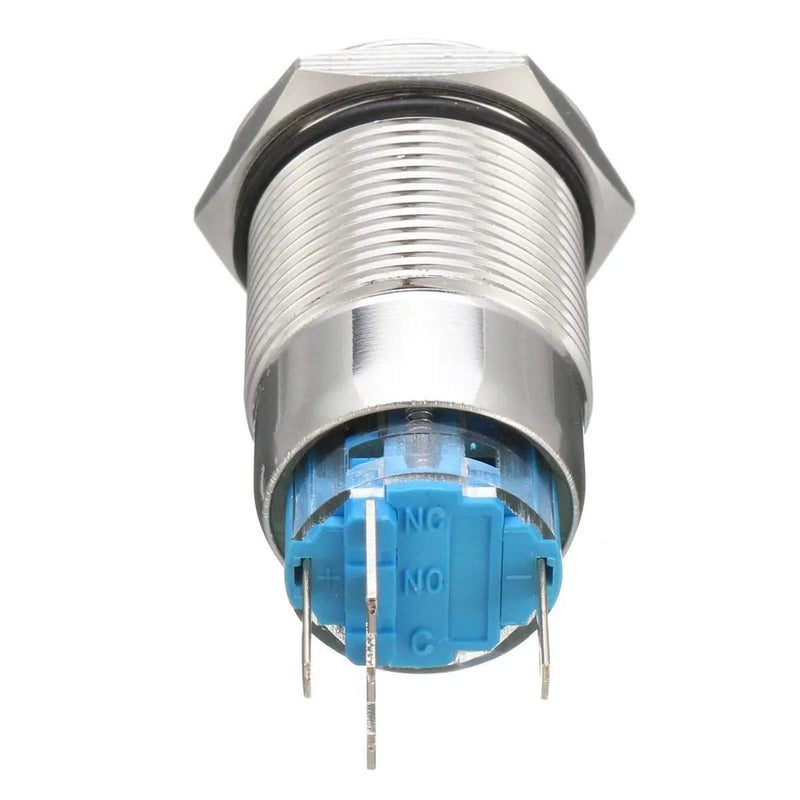 RDR STORE 16 mm Waterproof MOMENTARY Type Flat Round Stainless Steel Metal Push Button Switch LED Light (Blue) - Image 2