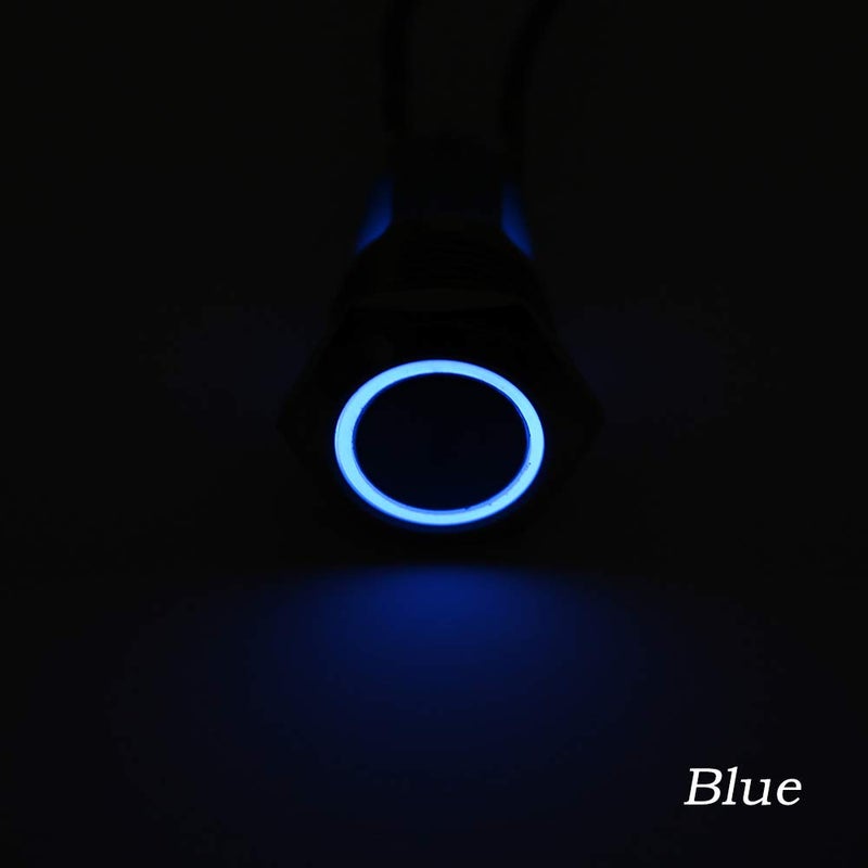 RDR STORE 16 mm Waterproof MOMENTARY Type Flat Round Stainless Steel Metal Push Button Switch LED Light (Blue) - Image 3