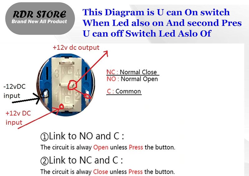 RDR STORE 16 mm Waterproof MOMENTARY Type Flat Round Stainless Steel Metal Push Button Switch LED Light (Blue) - Image 5