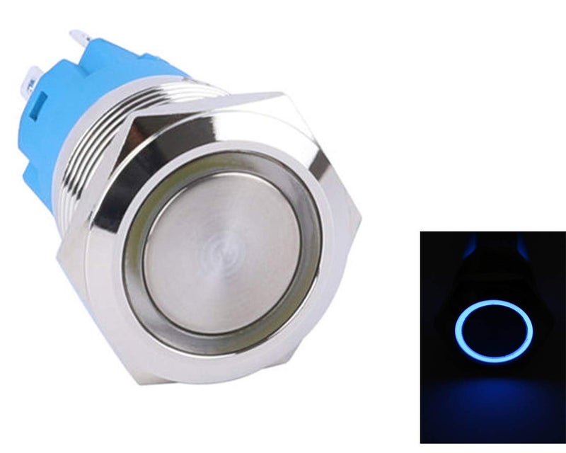 RDR STORE 16 mm Waterproof MOMENTARY Type Flat Round Stainless Steel Metal Push Button Switch LED Light (Blue) - Image 1
