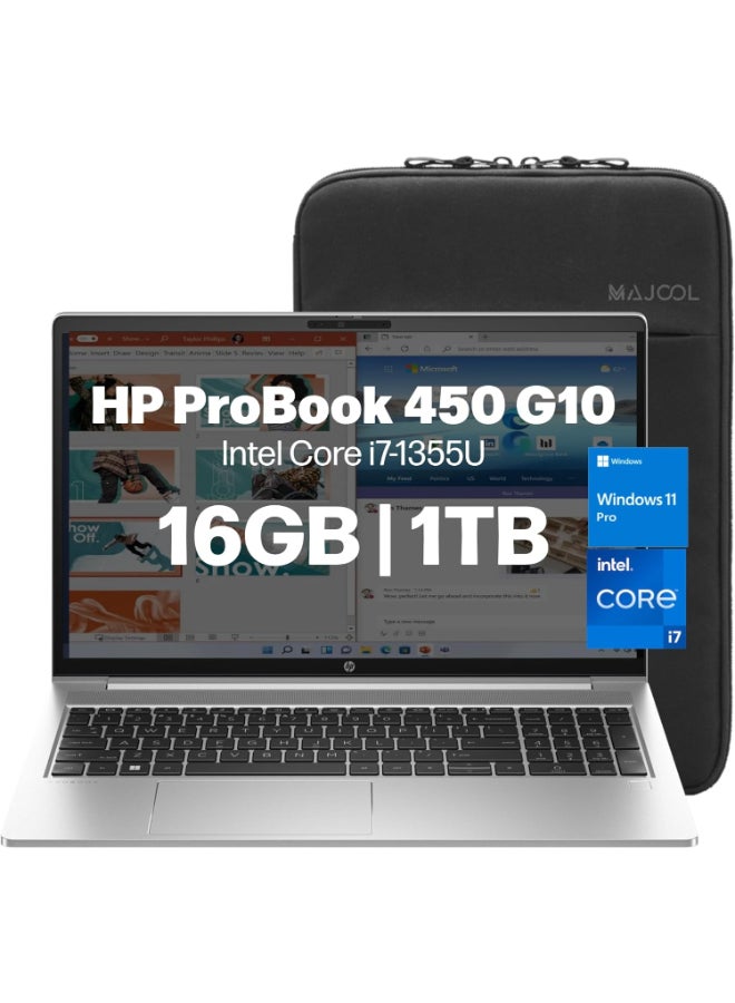 (Upgraded Version) ProBook 450 G10 Laptop With 15.6-Inch Display, Intel Core i7-1355U Processor/16GB RAM/1TB SSD/Intel Iris XE Graphics/Windows 11 Pro + Bag English Silver English Silver