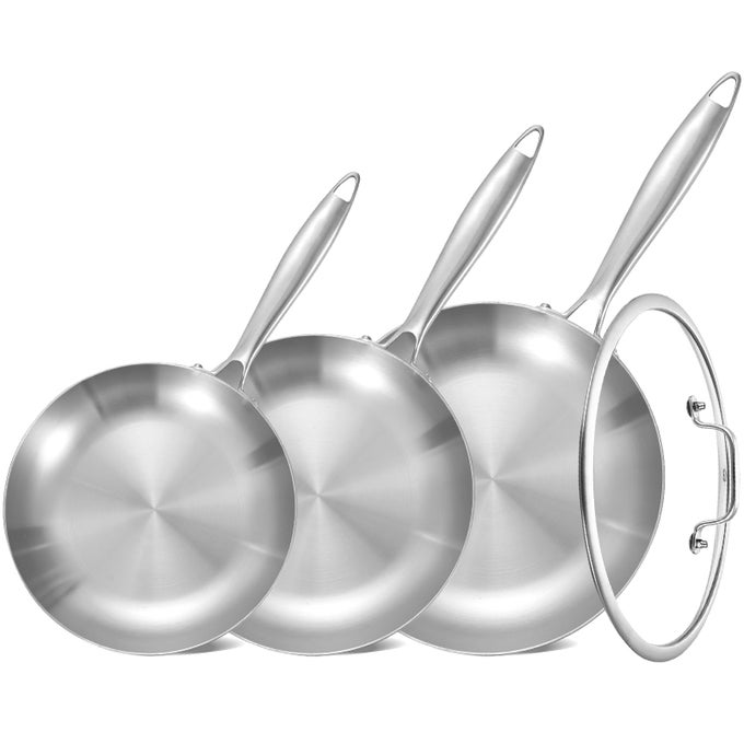 851012 INCH TRIPLY STAINLESS STEEL FRYING PAN SET WITH A LIDSKILLETSINDUCTION COOKING PANSPOTS AND PANS SETDISHWASHER AND OVEN SAFEDETACHABLE HANDLE
