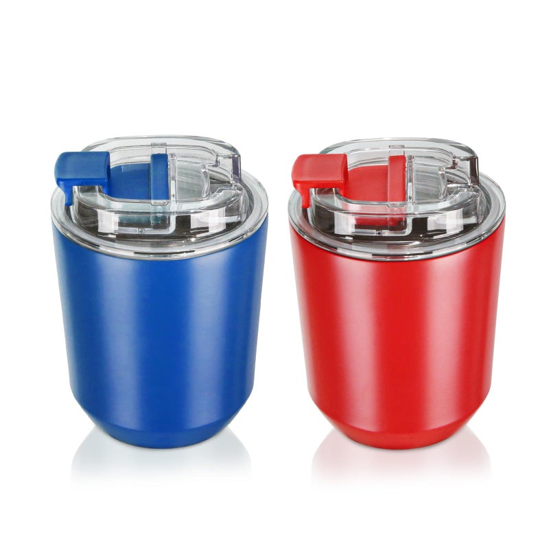Puraville 2 Pack Insulated Tumblers with Lid  10 oz Travel Coffee Mug Stainless Steel Vacuum Thermos Cup Leak Proof Double Walled Coffee Tumbler for Iced and Hot Drinks Klein Blue and Red - Image 1