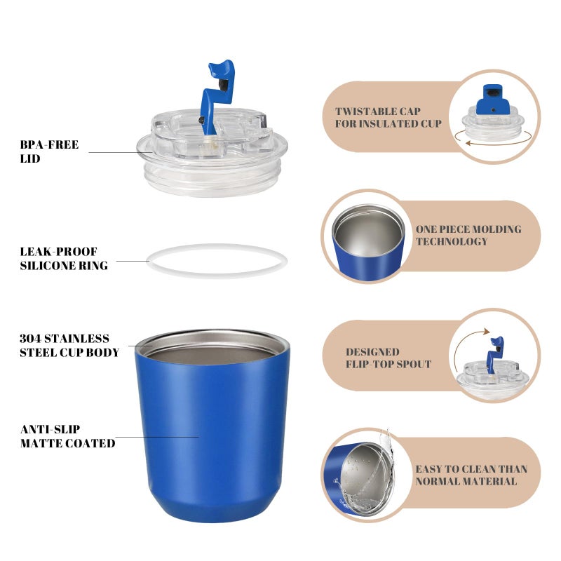 Puraville 2 Pack Insulated Tumblers with Lid  10 oz Travel Coffee Mug Stainless Steel Vacuum Thermos Cup Leak Proof Double Walled Coffee Tumbler for Iced and Hot Drinks Klein Blue and Red - Image 4