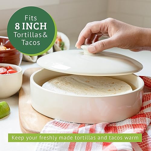 Chef Tacos Ceramic Tortilla Warmer, Microwavable, Tortilla Holder Container, Pancake Keeper, Best for Storage Tortilleros, with Lid (8-inch, Cream) - Image 4