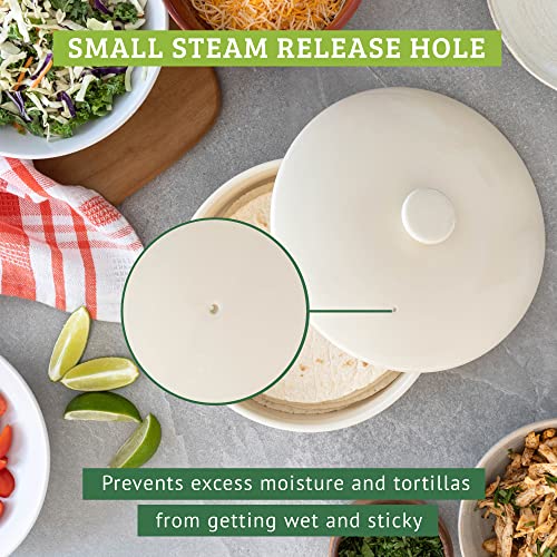 Chef Tacos Ceramic Tortilla Warmer, Microwavable, Tortilla Holder Container, Pancake Keeper, Best for Storage Tortilleros, with Lid (8-inch, Cream) - Image 3