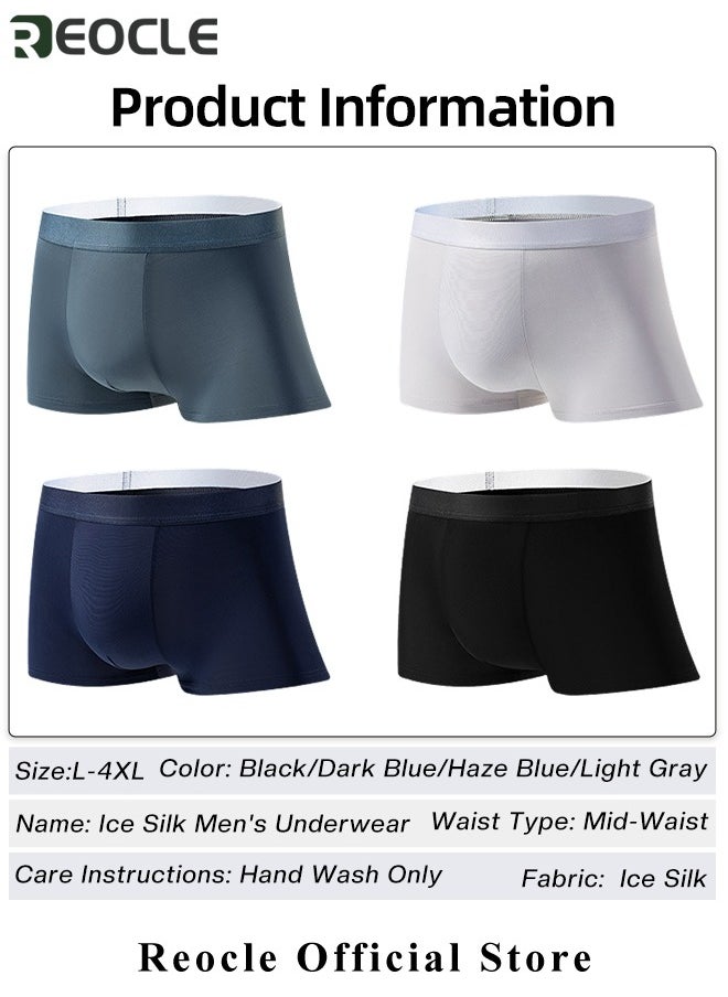 Men's Boxer Briefs 4 Packs Ice Silk Mesh Soft Underwear Breathable Cool Boxer Briefs Breathable Soft Moisture-Wicking Underwear Ultra-thin Stretch Boxers