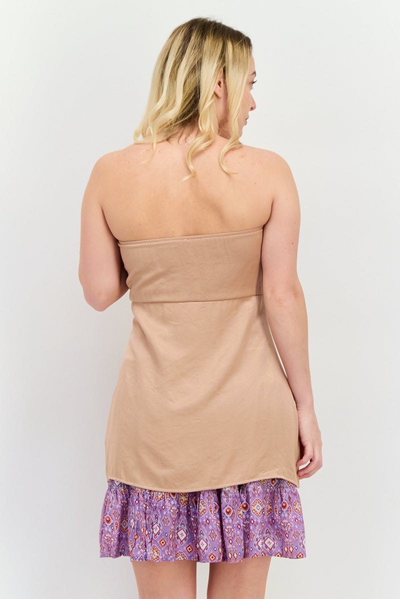 4th & Reckless Women Straight Across Neckline Strapless Plain Top, Tan - Image 3