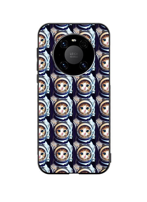 Protective Case Cover For Huawei Mate 40 Cat Face Inside Astronauts Helmet Pattern Design Multicolour