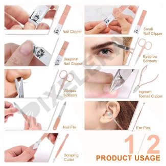 PIXELERA 16 IN 1 Manicure Set Stainless Steel Professional Manicure Set Nail Cutter For Women Nail Scissors Luxury Grooming Kit Manicure Pedicure Kit For Women Nail Acne Remover needle - Image 4