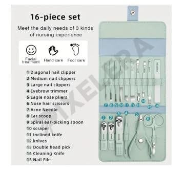 PIXELERA 16 IN 1 Manicure Set Stainless Steel Professional Manicure Set Nail Cutter For Women Nail Scissors Luxury Grooming Kit Manicure Pedicure Kit For Women Nail Acne Remover needle - Image 5