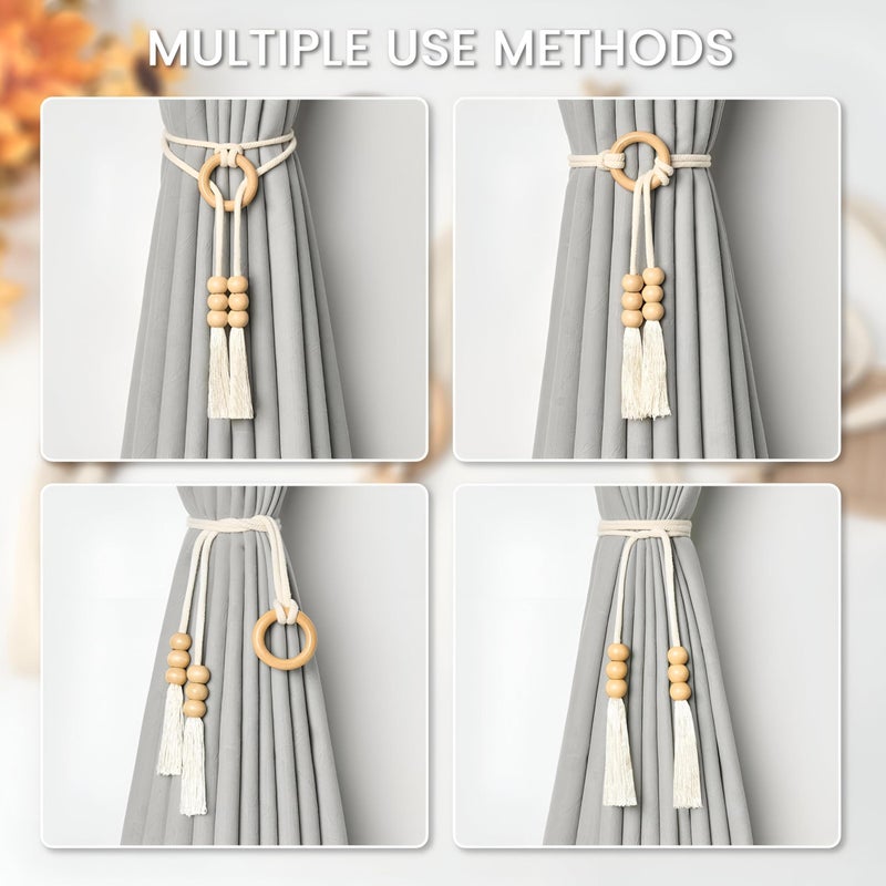 Cotton Rope Holders - Elegant handmade drapery tiebacks crafted from natural woven fibers, featuring wooden rings to secure curtains stylishly in living rooms, bedrooms, or offices. - Image 5