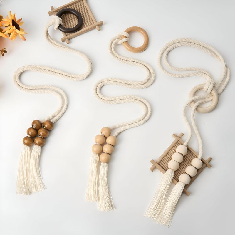 Cotton Rope Holders - Elegant handmade drapery tiebacks crafted from natural woven fibers, featuring wooden rings to secure curtains stylishly in living rooms, bedrooms, or offices. - Image 4
