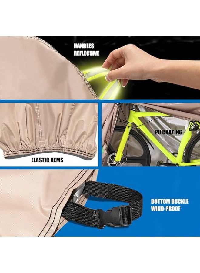 Bike Cover for 1 or 2 Bikes Outdoor Storage Waterproof Bicycle Cover for Transport on Rack, Rain Sun UV Dust Wind Proof with Wind-Secure Strap & Storage Bag, 420D Heavy Duty Bike Covers, Khaki - Image 4