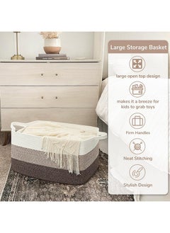 Goodpick Large Basket, 21.6" X 14.9" X 11.8", Woven Storage Basket For Bedroom, Large Blanket Basket For Living Room, Toy Baskets For Organizing, Rectangle Rope Baskets For Storage, White Brown  - Image 5