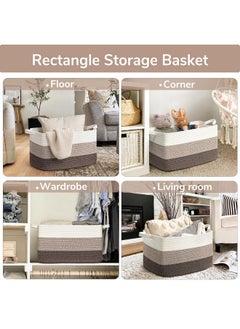 Goodpick Large Basket, 21.6" X 14.9" X 11.8", Woven Storage Basket For Bedroom, Large Blanket Basket For Living Room, Toy Baskets For Organizing, Rectangle Rope Baskets For Storage, White Brown  - Image 4