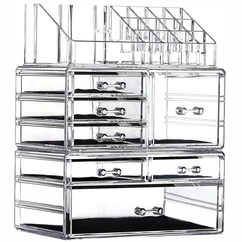 Clear Acrylic Makeup Organizer for VanityCountertopStackable 7 Drawers Bathroom Skincare Organizer with Brush HolderLarge Skin Care Organizer for JewelryBeauty Product LipsticksNail Polishes
