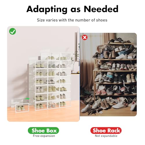Foluck Shoe Storage Box, 15 Pack Clear Plastic Stackable Shoe Organizer for Closet, Interlocking Design Shoe Container Bins for Sneakers, Foldable Shoe Rack with Lids, White - Image 4