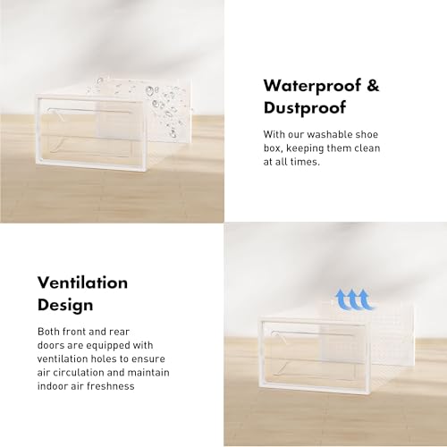 Foluck Shoe Storage Box, 15 Pack Clear Plastic Stackable Shoe Organizer for Closet, Interlocking Design Shoe Container Bins for Sneakers, Foldable Shoe Rack with Lids, White - Image 5