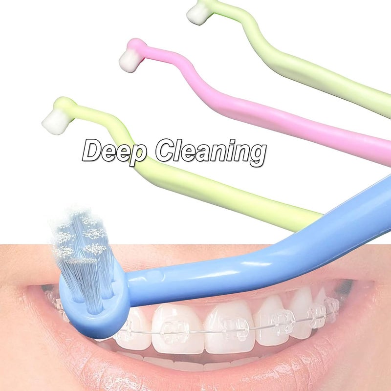 HRASY Orthodontic Toothbrush Small Tuft Toothbrush Tiny Compact Interspace Brush for Dental Implants, Braces and Teeth Detail Cleaning, 4 Pieces (4 Colors D) - Image 3