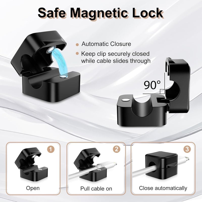 Afrodite Magnetic Cable Clips, Cord Organizer Holder, for Desk Cable Management, Adhesive Wire Keeper for Desk in Bedroom Living Room Kichen Office and for Car (Black-3 pcs) - Image 2