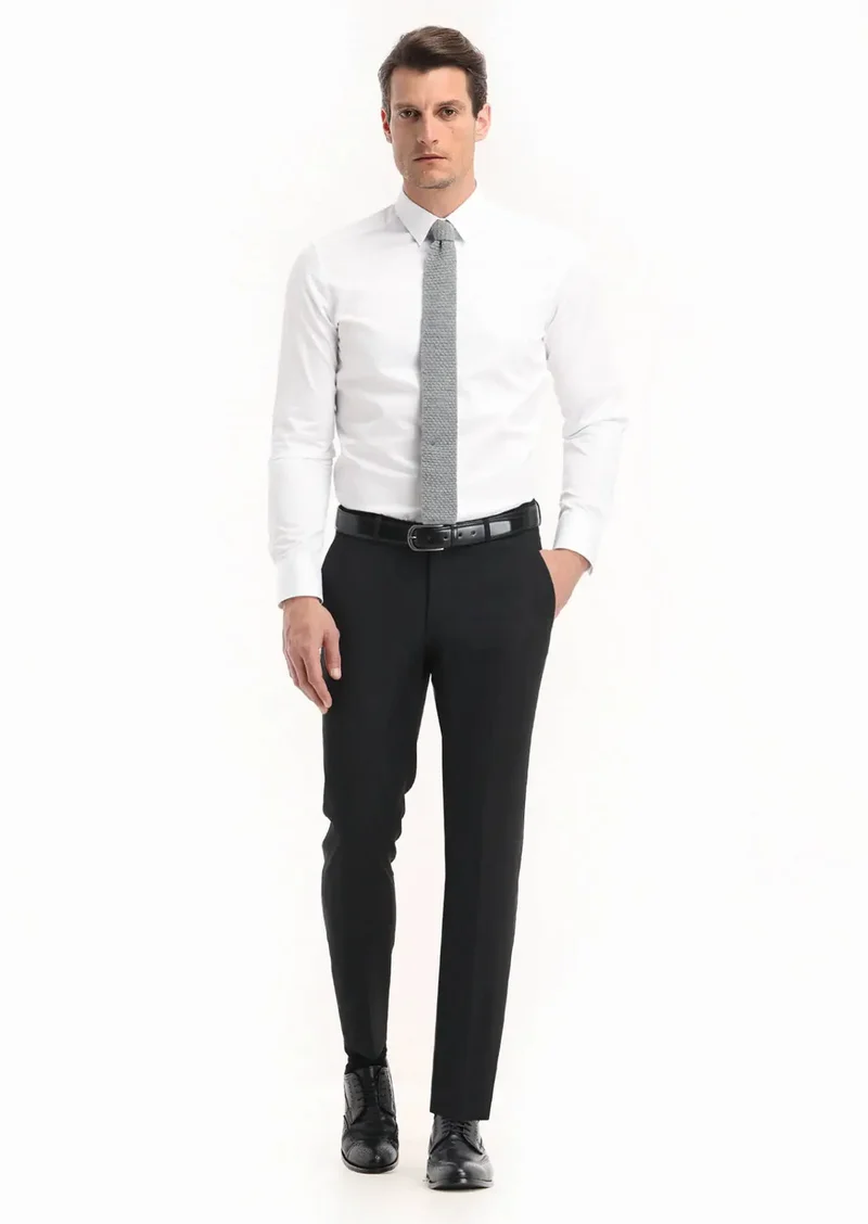 RAMSEY White Plain Super Slim Fit Weaving Classical 100% Cotton Shirt