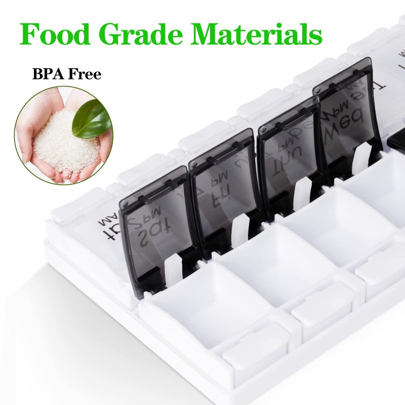 Weekly Pill Organizer 2 Times a Day, BPA 7 Day Pill Box Case Medicine Organizer Easy Push Button Design, Tablet Box with Large Compartments to Hold Vitamins, Supplements and Medication - Image 5