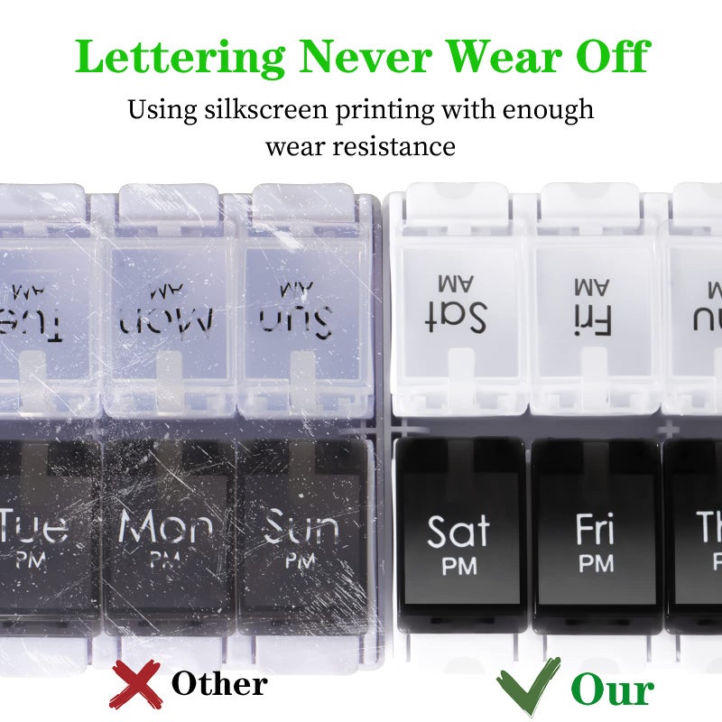 Weekly Pill Organizer 2 Times a Day, BPA 7 Day Pill Box Case Medicine Organizer Easy Push Button Design, Tablet Box with Large Compartments to Hold Vitamins, Supplements and Medication - Image 2