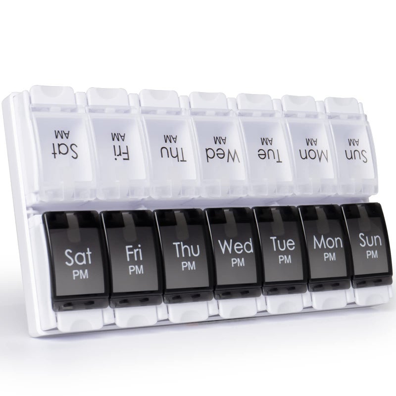 Weekly Pill Organizer 2 Times a Day, BPA 7 Day Pill Box Case Medicine Organizer Easy Push Button Design, Tablet Box with Large Compartments to Hold Vitamins, Supplements and Medication - Image 1