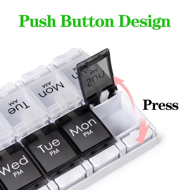 Weekly Pill Organizer 2 Times a Day, BPA 7 Day Pill Box Case Medicine Organizer Easy Push Button Design, Tablet Box with Large Compartments to Hold Vitamins, Supplements and Medication - Image 4