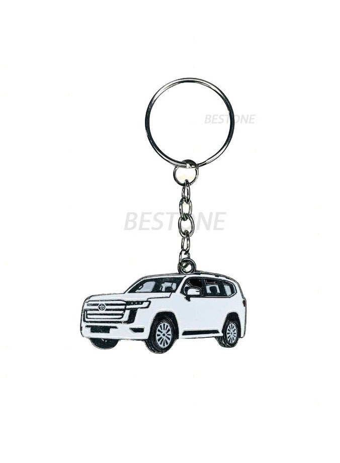 Toyota Land Cruiser Car Logo Double Side Designed Keychain White - Image 1