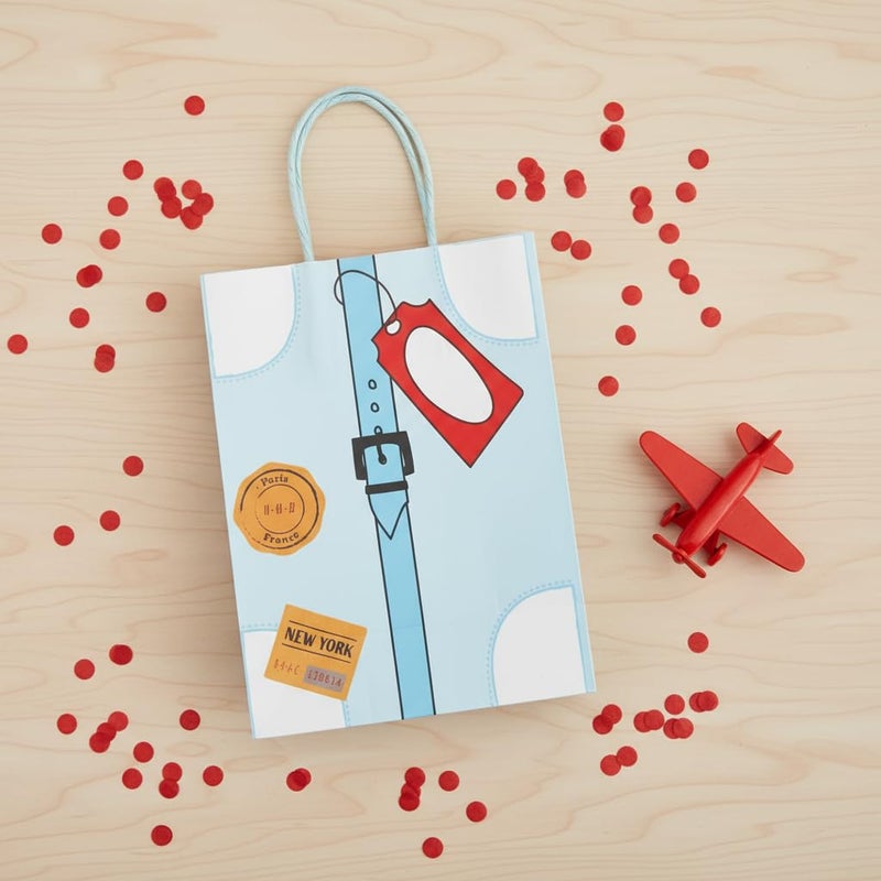 Pooka Airplane Party Favor Bags Set of 8 Airplane Travel Themed Goodie Bags Vintage Airplane Treat Bags Suitcase Party Bags for Travel or Pilot Birthday Party