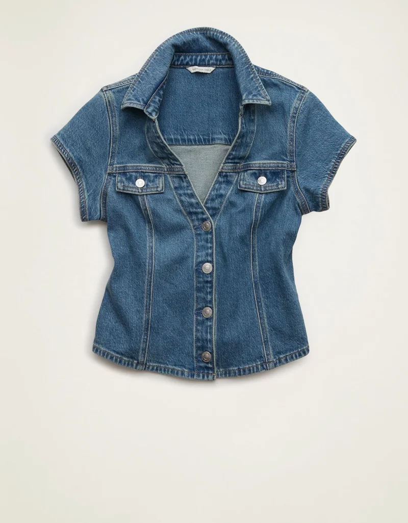 American Eagle AE Short Sleeve Denim Button Down