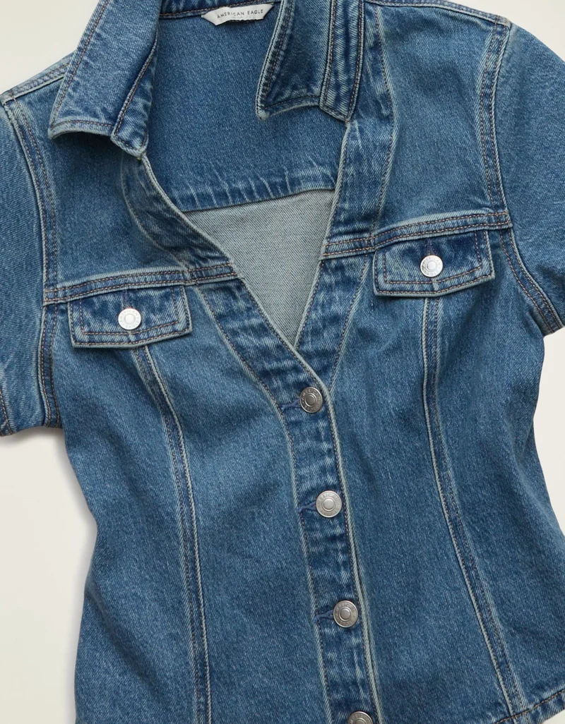 American Eagle AE Short Sleeve Denim Button Down