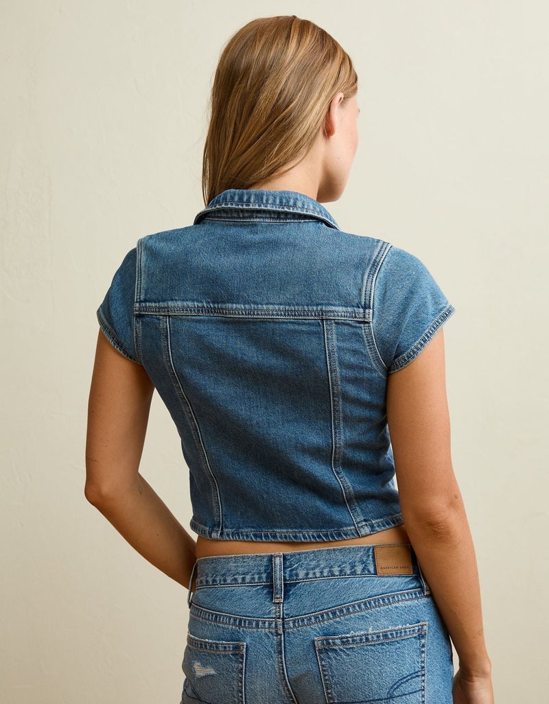 American Eagle AE Short Sleeve Denim Button Down - Image 3