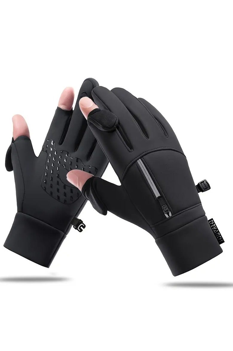 VIUAUAX قفازات شتوية، قفازات شتوية دافئة تعمل باللمس للرياضات الخارجية، مقاومة للماء والرياح والبرد، للرجال والنساء، قفازات عمل، قفازات قيادة، قفازات ركوب الدراجات، قفازات مشي، قفازات شاشة لمس، قفازات دافئة للطقس البارد، مناسبة لركوب الدراجات وصيد الأسماك والجري، بأصابع قابلة للطي. - Image 1