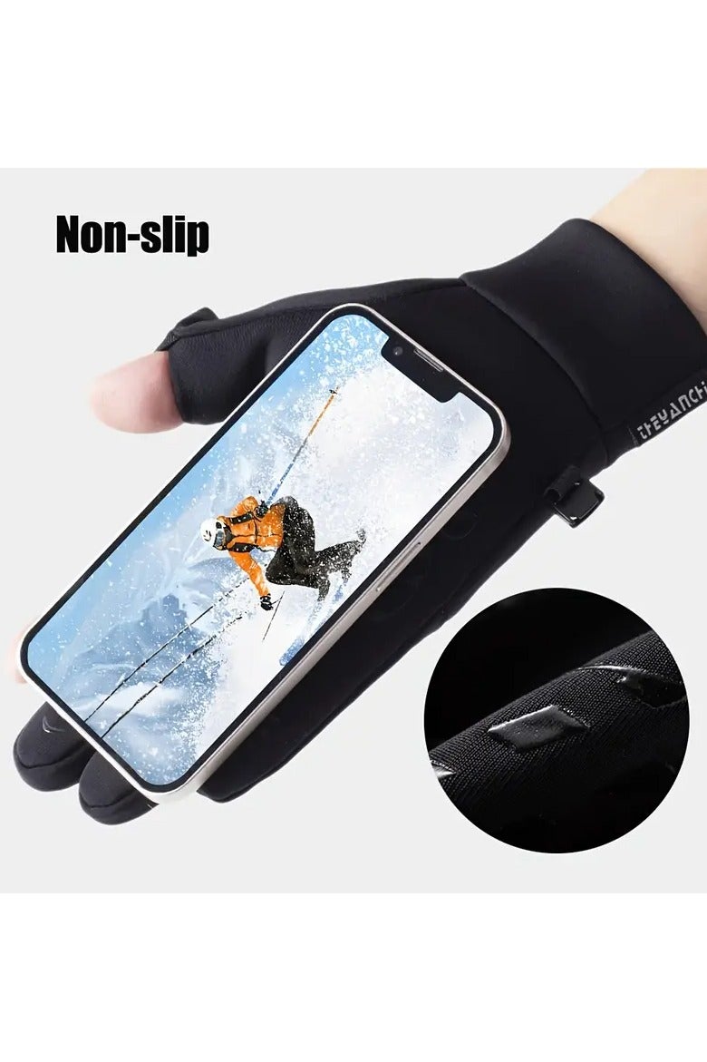 VIUAUAX قفازات شتوية، قفازات شتوية دافئة تعمل باللمس للرياضات الخارجية، مقاومة للماء والرياح والبرد، للرجال والنساء، قفازات عمل، قفازات قيادة، قفازات ركوب الدراجات، قفازات مشي، قفازات شاشة لمس، قفازات دافئة للطقس البارد، مناسبة لركوب الدراجات وصيد الأسماك والجري، بأصابع قابلة للطي. - Image 4