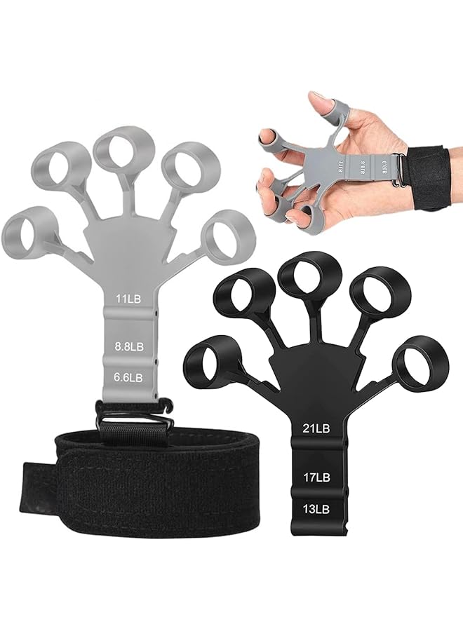 ECVV Hand Grip Strengthener 2PCS Grip Strength Trainer for Hand Therapy Rock Climbing Adjustable Finger Exerciser and Finger Stretcher Black & Gray - Image 1