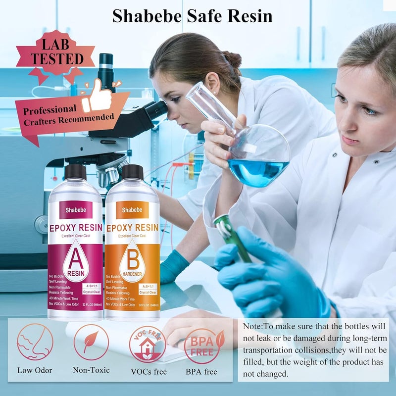 Shabebe Epoxy Resin, 64OZ Epoxy Resin Crystal Clear, Not-Yellowing No-Bubble, Self Leveling Easy-Pour Easy Mix 1:1 Casting Kit & Coating for DIY Jewelry Making, Art Resina Clear Crafts, Molds, River Tables - Image 3