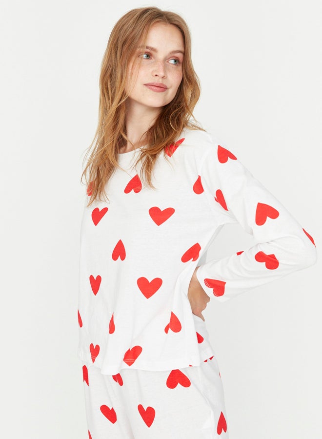 trendyol White Heart Tshirt-Jogger Knitted Pajamas Set THMAW21PT0566 - Image 3