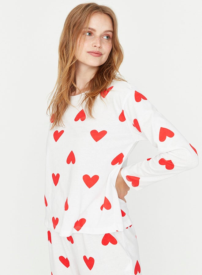 trendyol White Heart Tshirt-Jogger Knitted Pajamas Set THMAW21PT0566  - Image 2