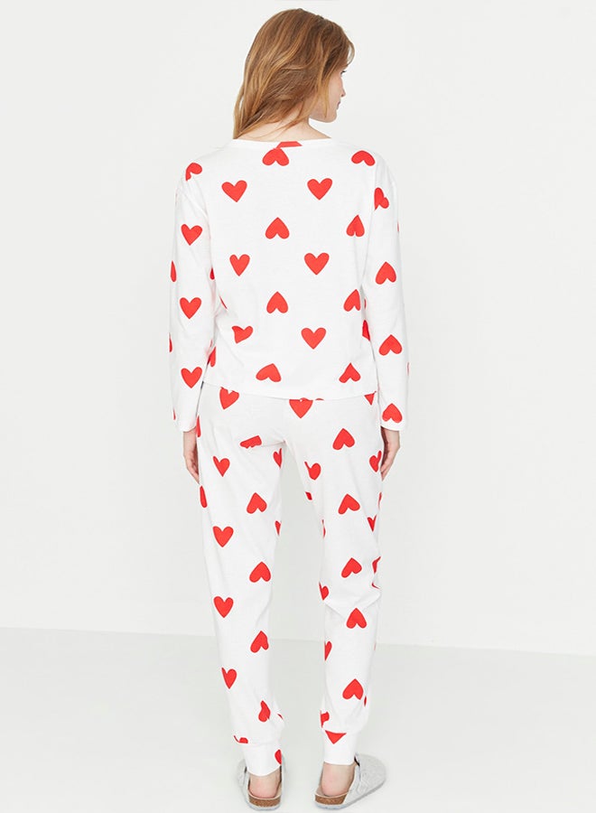 trendyol White Heart Tshirt-Jogger Knitted Pajamas Set THMAW21PT0566  - Image 5