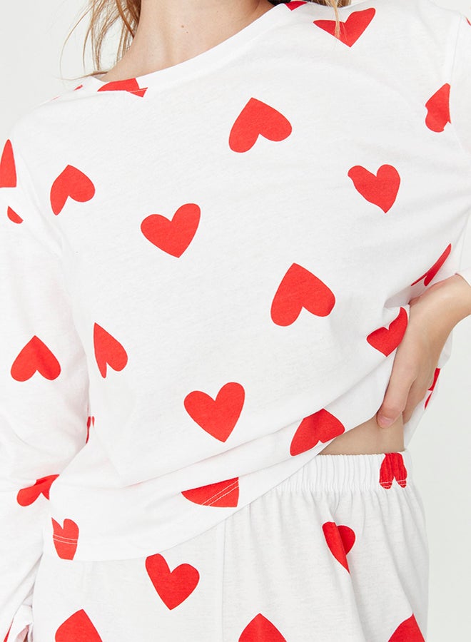 trendyol White Heart Tshirt-Jogger Knitted Pajamas Set THMAW21PT0566  - Image 3