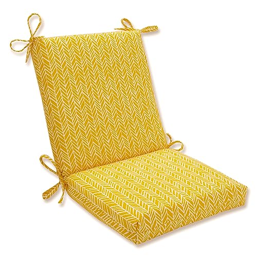 Pillow Perfect Outdoor/Indoor Herringbone Egg Yolk Square Corner Chair Cushion, 36.5" x 18", Yellow - Image 1
