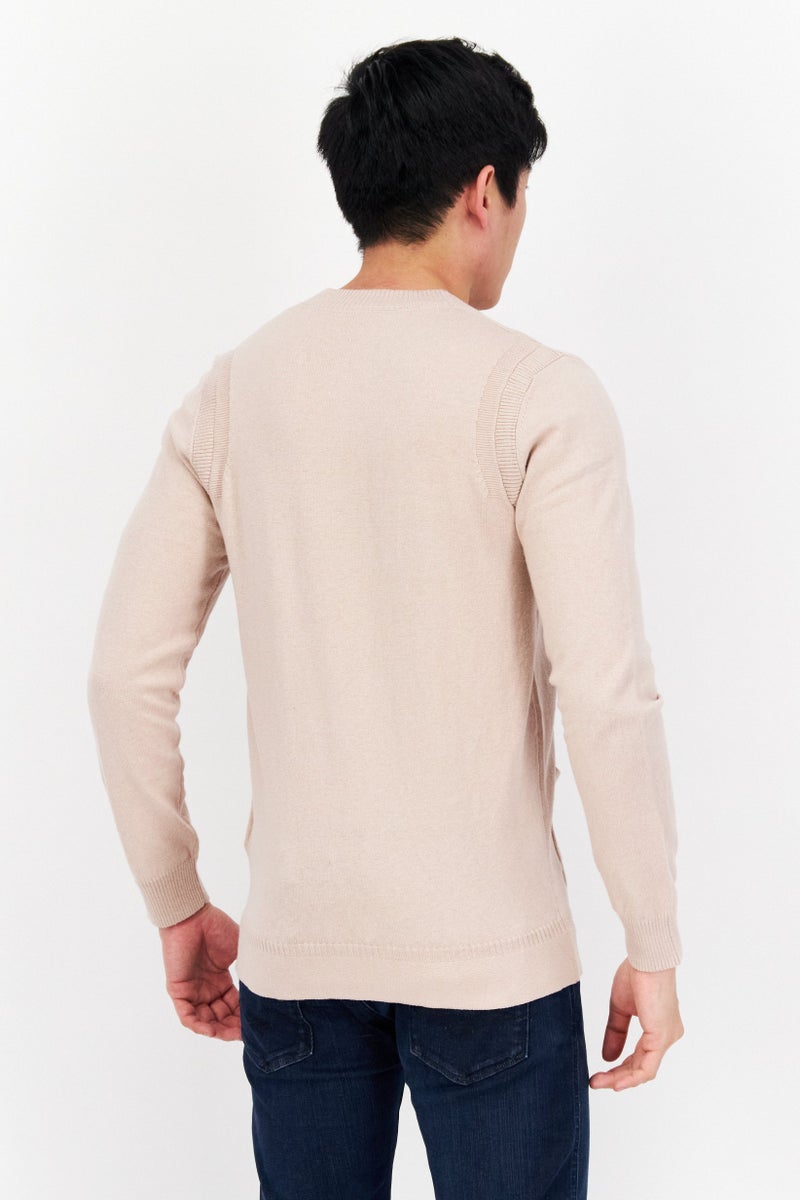 Lyle & Scott Men V-Neck Long Sleeve Embroidered Logo Knitted Cardigan, Beige  - Image 4
