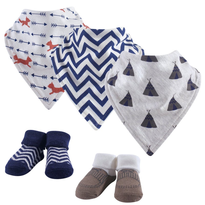 hudson baby Hudson Baby Unisex Baby Cotton Bib and Sock Set Teepee One Size