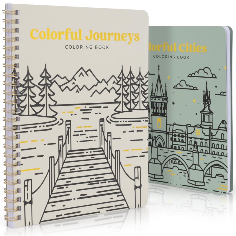 Beautiful Adult Coloring Book Set of 2 for Relaxation Inspirational Adventures and Landmarks Scenery for The Spirit of Wanderlust Perfect StressRelieving Gift for Women Journeys Cities 2